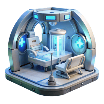 vibrant vintage A futuristic medical bay filled with advanced technology, bathed in sterile, white light. Cyberpunk, clinical style 4K png
