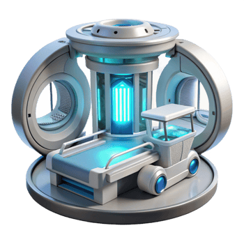 beautiful creative A futuristic medical bay filled with advanced technology, bathed in sterile, white light. Cyberpunk, clinical style exclusive png