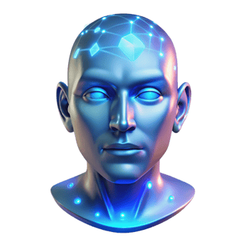 impressive artistic A holographic projection of a human face flickers in the air, illuminated by the blue light of a data stream. Cyberpunk, ethereal style exclusive png