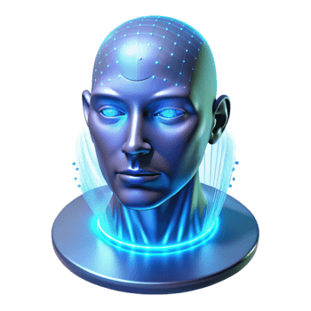 extraordinary abstract A holographic projection of a human face flickers in the air, illuminated by the blue light of a data stream. Cyberpunk, ethereal style exclusive png