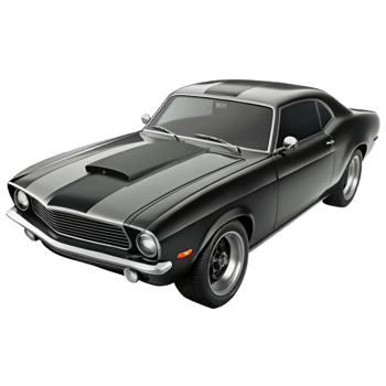 extraordinary creative A black and white photograph of a classic 1960s muscle car, high contrast lighting, gritty realism style genuine png