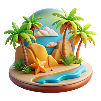 wonderful abstract A vintage travel poster depicting a tropical island paradise, bright, saturated colors, art deco style high resolution png