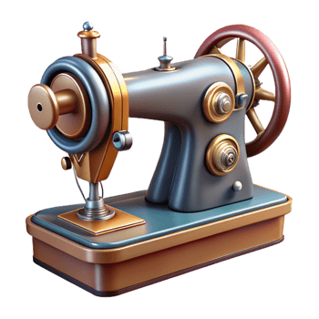 serene vintage A highly detailed drawing of a vintage sewing machine with intricate mechanisms, realistic lighting, technical illustration style professional png