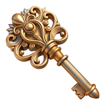 elegant creative An intricate illustration of a vintage key with ornate carvings and a metallic finish, dramatic lighting, fantasy style professional png