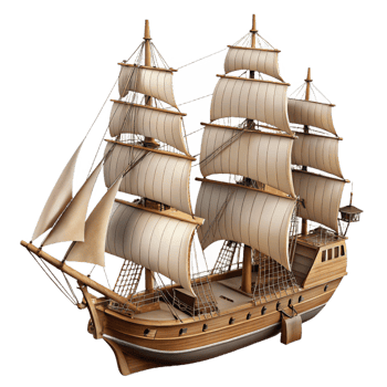 beautiful classic A highly detailed drawing of a vintage ship with sails and rigging, realistic lighting, nautical style professional png