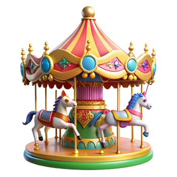 serene minimalist A colorful painting of a vintage carousel with brightly painted horses and whimsical decorations, bright, cheerful lighting, carnival style premium png