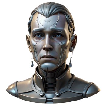 impressive creative Portrait of a melancholic cyborg, intricate metallic details, tears of liquid mercury streaming down face, dimly lit by a single overhead light, cyberpunk style high quality png
