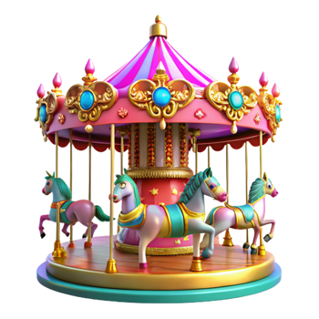 extraordinary rustic A colorful painting of a vintage carousel with brightly painted horses and whimsical decorations, bright, cheerful lighting, carnival style premium png