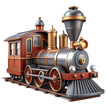 wonderful artistic A highly detailed drawing of a vintage train with a steam engine and passenger cars, realistic lighting, industrial style genuine png