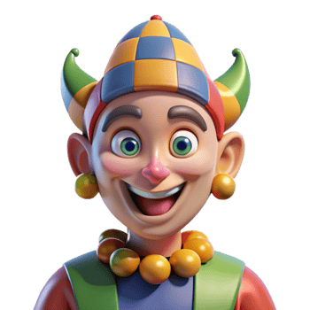 magnificent artistic Portrait of a grinning jester with mismatched eyes, vibrant face paint, brightly lit stage lighting, theatrical style genuine png