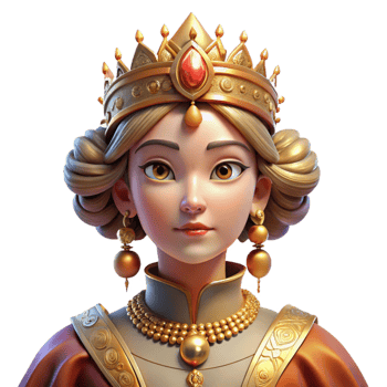 serene modern Portrait of a regal queen with elaborate golden headdress, piercing gaze, illuminated by candlelight, Renaissance style genuine png