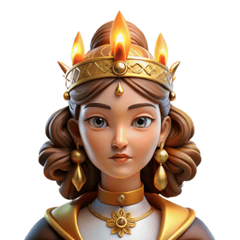 serene vintage Portrait of a regal queen with elaborate golden headdress, piercing gaze, illuminated by candlelight, Renaissance style original png