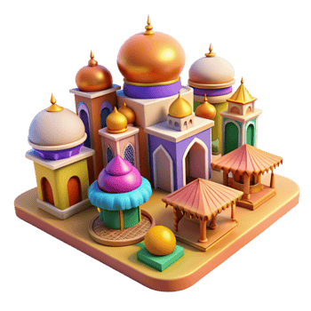 beautiful classic A bustling marketplace in a Middle Eastern city, vibrant colors, intricate patterns, vibrant midday sun, original png