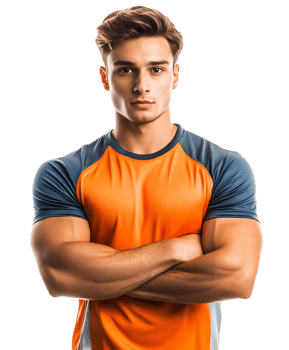 Confident Young Muscular Male Athlete in Activewear Posing on White Background png