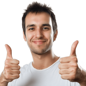 Confident young businessman giving approving thumbs up gesture png