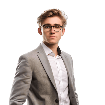 Confident Young Businessman in Suit and Glasses Posing for Professional Portrait png
