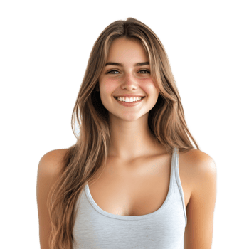 Confident Young Caucasian Woman Smiling with Healthy Smooth Facial Skin png