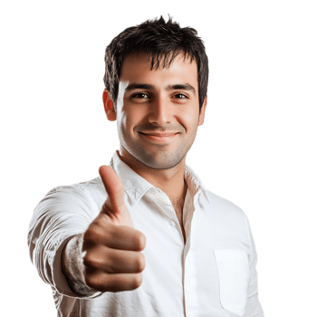 Confident Businessman Giving Thumbs Up Gesture at Office Desk png