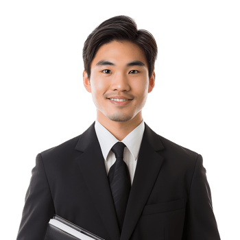 Confident Young Asian Businessman in Formal Suit and Tie Smiling at png