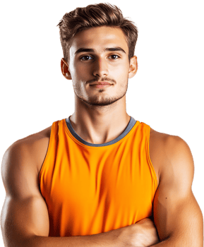 Confident young athletic man with smooth skin in casual workout attire png