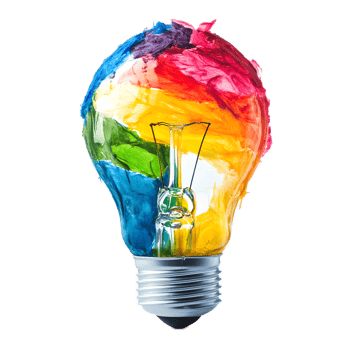 Colorful Creative Lightbulb with Blue Speech Bubble Design Concept png