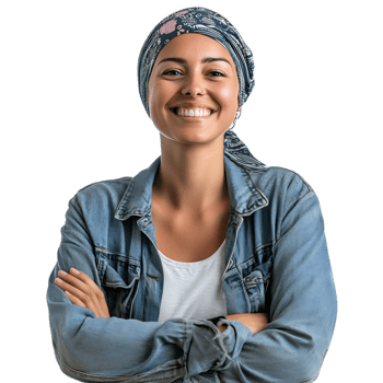 Confident and Joyful Cancer Survivor Smiling Radiantly Against White Background png