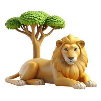 impressive traditional A regal lion pride resting beneath the shade of an acacia tree, photorealistic style, warm savannah lighting high quality png