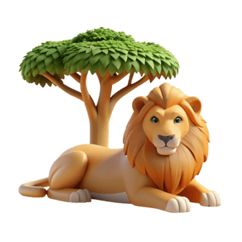 extraordinary artistic A regal lion pride resting beneath the shade of an acacia tree, photorealistic style, warm savannah lighting detailed png