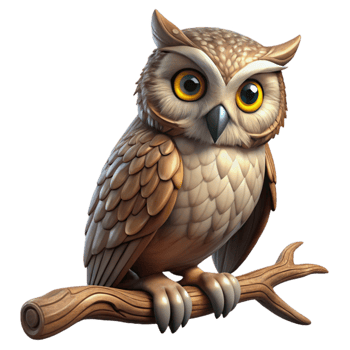 wonderful creative A wise old owl perched on a gnarled branch, intricate feather details, dimly lit, oil painting style 4K png