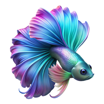 elegant vintage A vibrant betta fish with flowing fins, dynamic pose, neon colors, digital art style original png