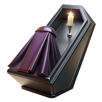 magnificent artistic A gothic coffin draped in black velvet, single spotlight from above, macabre photography style detailed png