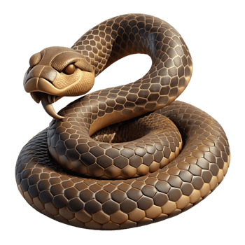 impressive contemporary A coiled rattlesnake, detailed scales and menacing pose, dimly lit, realistic style 4K png
