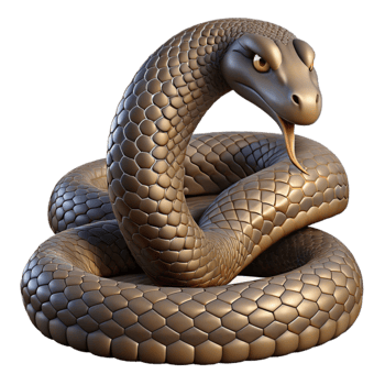 serene artistic A coiled rattlesnake, detailed scales and menacing pose, dimly lit, realistic style professional png