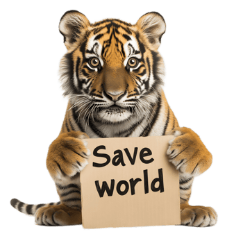 Tiger Holding Save the World Sign Promoting Environmental Conservation png