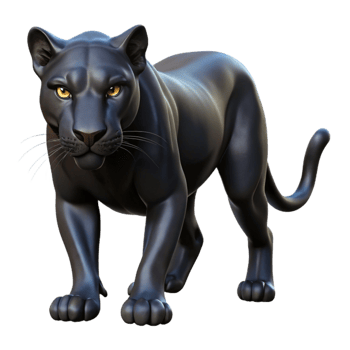 extraordinary contemporary A sleek black panther prowling through the night, dramatic lighting, realistic rendering detailed png