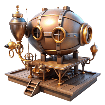 stunning traditional A steampunk airship dock, intricate gears and pipes, warm, industrial lighting, dieselpunk style, original png
