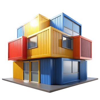 elegant creative A modernist house made of stacked shipping containers, bold primary colors, bright sunlight, pop art style, high resolution png