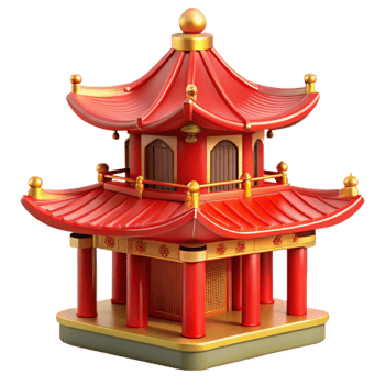 stunning artistic A traditional Chinese pagoda, intricate carvings, vibrant red and gold, bright sunlight, 4K png