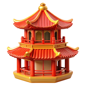 wonderful rustic A traditional Chinese pagoda, intricate carvings, vibrant red and gold, bright sunlight, 4K png
