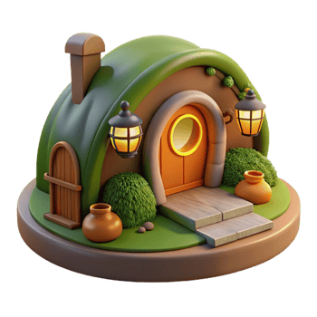 magnificent artistic A hobbit hole built into a hillside, warm interior lighting, cozy, 4K png