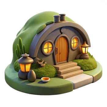 impressive creative A hobbit hole built into a hillside, warm interior lighting, cozy, premium png