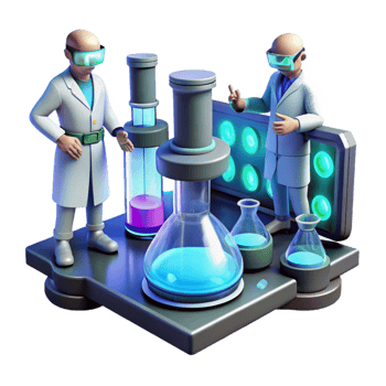 serene creative A futuristic laboratory, filled with bubbling vials and glowing screens, where scientists in hazmat suits conduct experiments. Cool, sterile lighting, photorealistic style authentic png