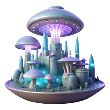 serene traditional A futuristic city built on a giant mushroom, bioluminescent fungal lighting, fantasy, premium png
