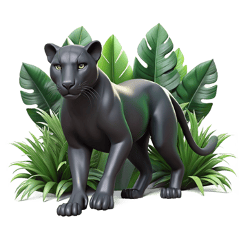 elegant abstract A sleek black panther prowling through dense jungle, chiaroscuro lighting, art deco style detailed png