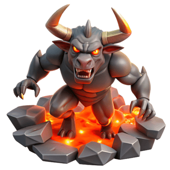 magnificent modern A powerful minotaur, with glowing red eyes, charging through a labyrinth of jagged rocks, lit by flickering torches. Comic book style premium png