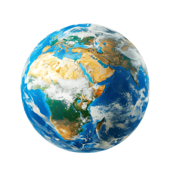 Detailed 3D Model of Planet Earth Showing Landmasses and Oceans from Aerial View png