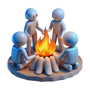 extraordinary classic A group of emaciated humans huddled around a flickering fire, cool blue lighting, gritty realistic style original png