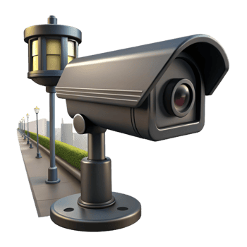 beautiful vintage A towering surveillance camera overlooking a deserted street, stark black and white, high contrast lighting, film noir style professional png