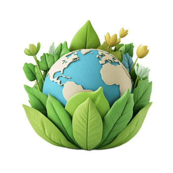 Eco-Friendly Globe with Green Leaves and Flowers Representing Environment Conservation and png