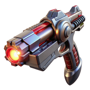vibrant creative A futuristic weapon with intricate carvings, glowing energy cores, and a sleek metallic finish, held by a robotic hand, lit by a dramatic red spotlight. Sci-fi style 4K png